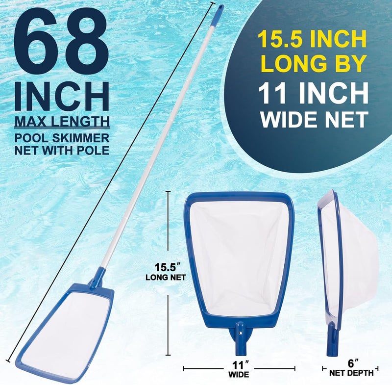 POOLAZA Pool Skimmer Net with Pole, Ultra Fine Mesh Pool Nets for Cleaning with Pole, Semi-deep Pool Net Skimmer with 68'' Thickened Aluminum Pole, Pool Leaf Net for Above Ground Pool, Spa & Hot Tub - Image 2